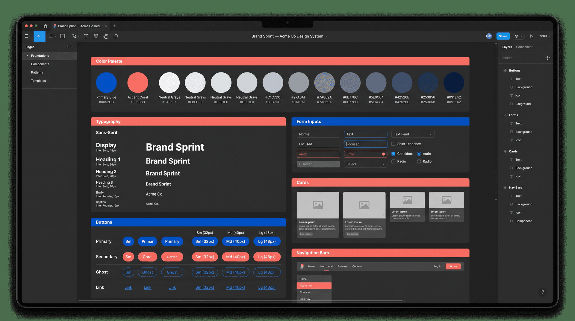Figma component library with 84 reusable design system components